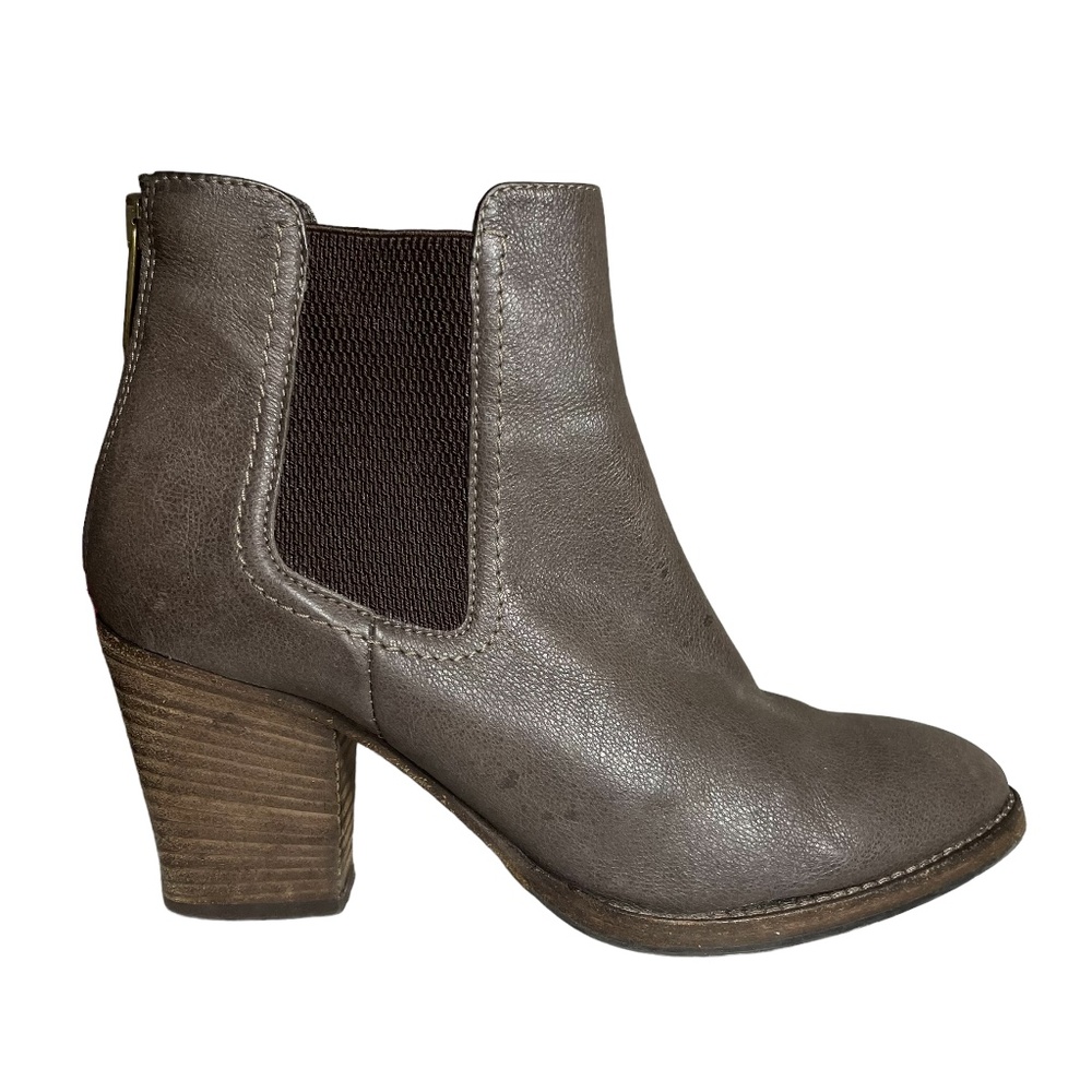 Aquatalia Leather Ankle Boots 6.5 Chelsea Booties Stacked Heel Brown Taupe